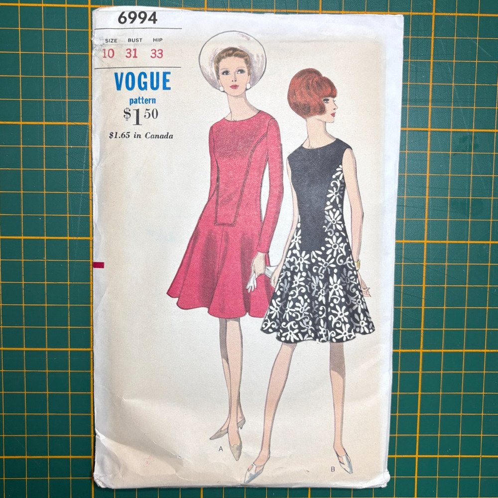 Vogue 6994 Original 1960s Mod Flared Dress Sewing Pattern Vtg Bust 31” Uncut!